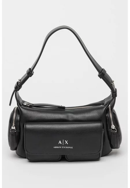 Чанта през рамо с външни джобове - Черен