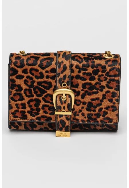 Чанта през рамо Zeta от кожа с косъм - Черен/Кафяв