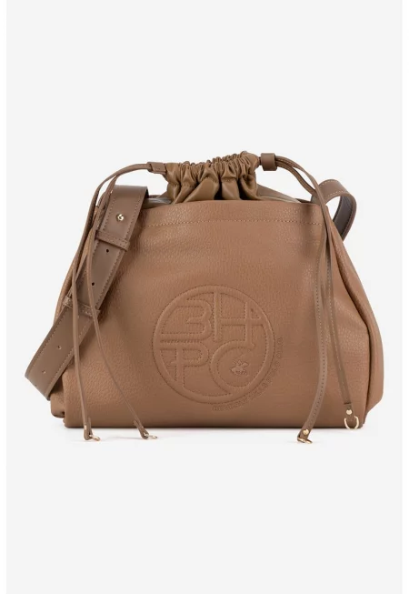 Чанта през рамото от еко кожа с връзка - Камел