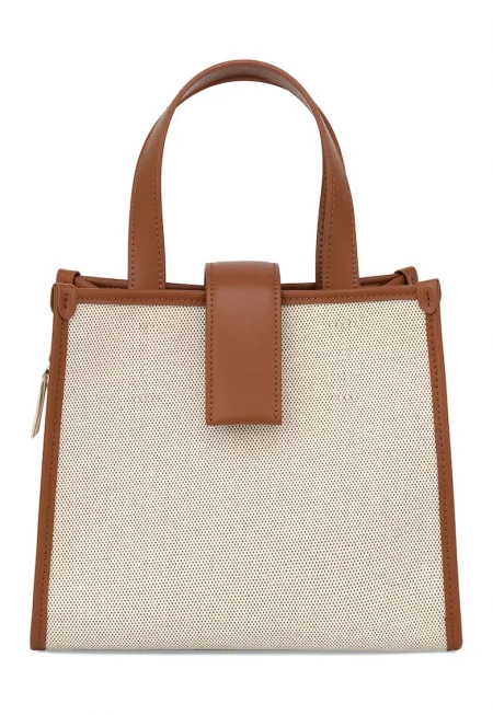 Чанта с кожа - Слонова кост/Карамел