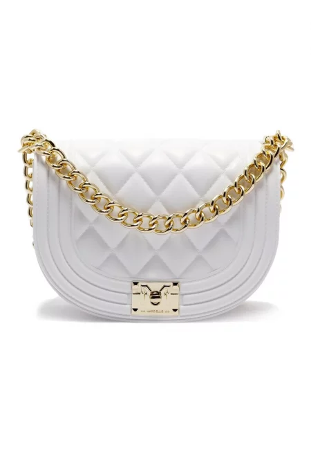 Чанта с презрамка с верижка - Бял/Златист