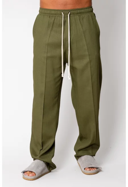 Дълъг IN панталон с връзки каки 16855 - Каки