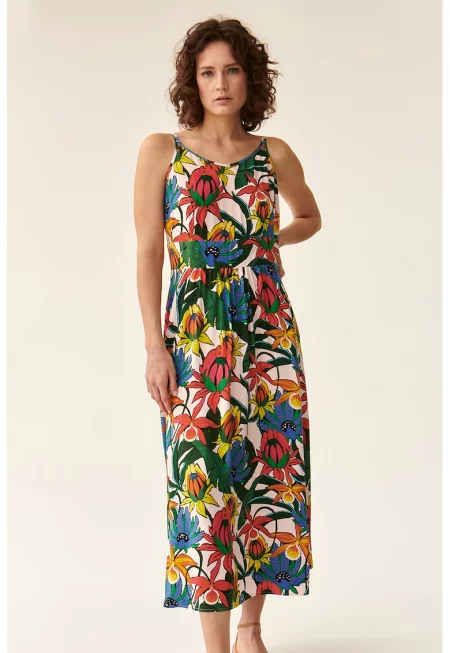 Дълга рокля с флорален десен - Многоцветен