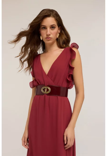 Дълга шпиц рокля без ръкави - Бордо