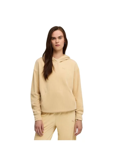 Дамски суичър  Ess Elevated Comfort Velour Rib Hoodie - Бежов