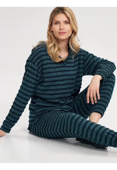 Дамски суичър  зелен - с качулка - V-образно деколте - дълги ръкави - полиестер -