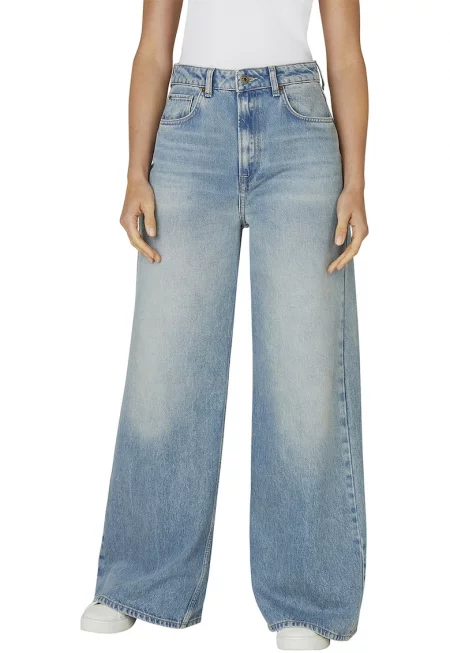 Дънки с широк крачол и захабен ефект - Светлосин