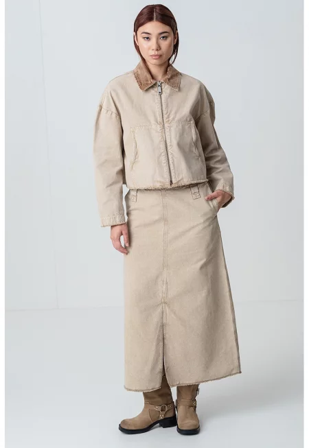 Дънкова пола с шлиц отпред - Зелени аспержи