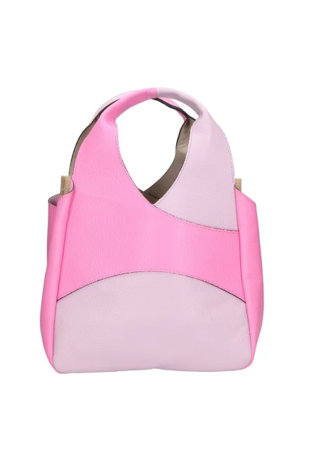 Двуцветна кожена чанта за рамо - Бледо розово