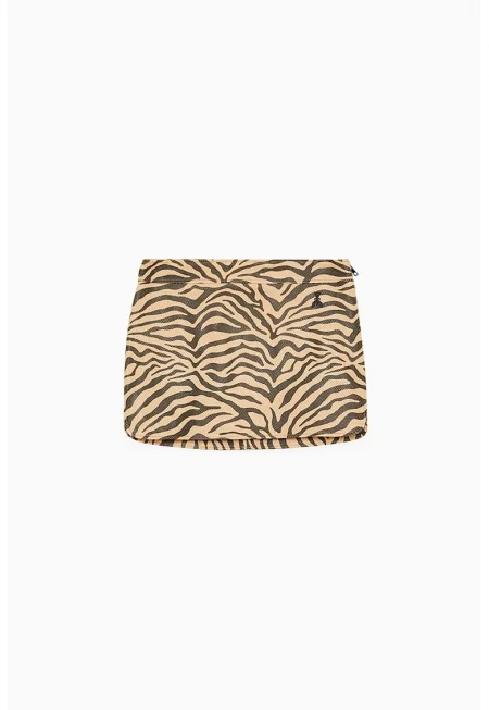 Fusta mini din piele ecologica - cu animal-print - Бежов