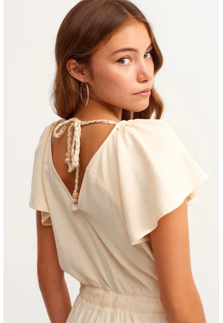 Гащеризон капри с еластична талия - Крем