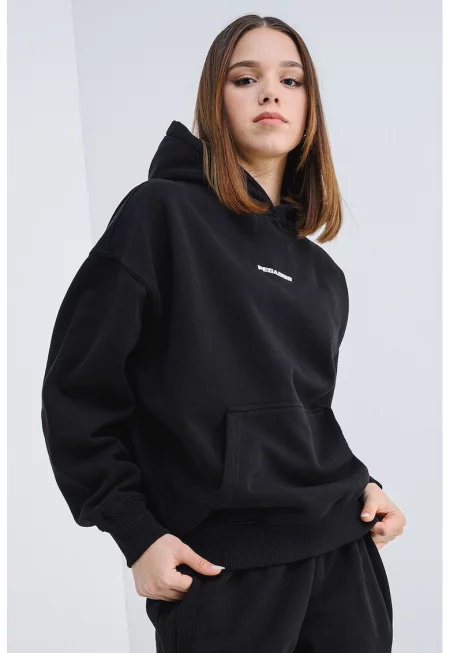 Худи с паднали ръкави - Черен