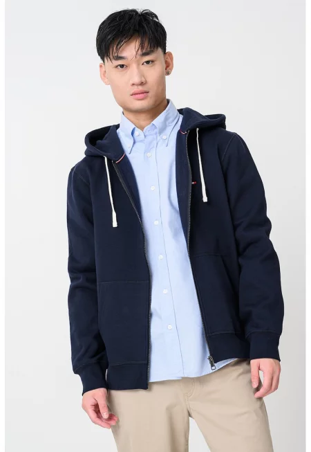 Худи с памук с цип - Ултрамарин синьо