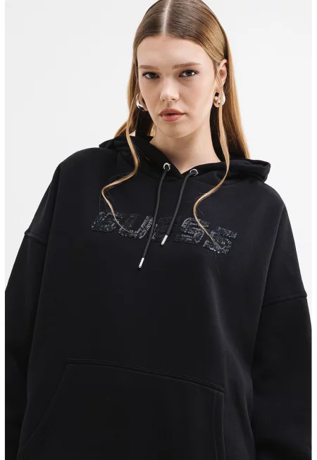 Худи с пайети - Черен