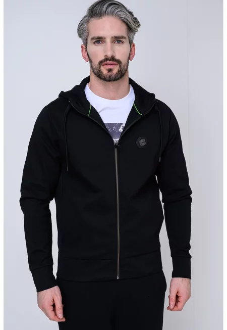 Худи с цип и джобове - Черен
