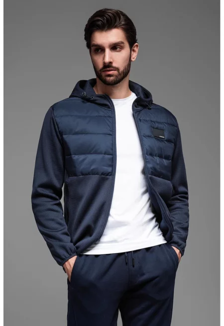 Капитонирано яке с качулка - Тъмносин