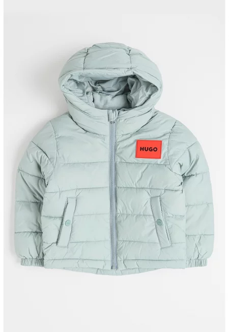 Капитонирано зимно яке с качулка - Избеляло черно/Светлокафяв/Мръснобял