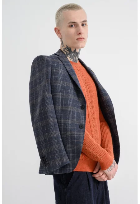 Карирано сако с вълна - Въглен сиво