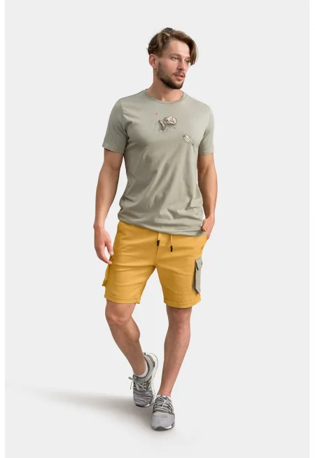 Къс панталон карго с регулируема талия - Шафраново жълто/Каки