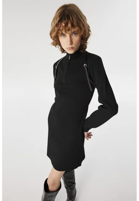 Къса рипсена рокля с къс цип