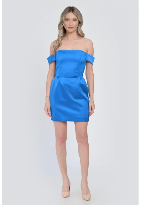 Къса сатинирана рокля Marina - Кралско Синьо