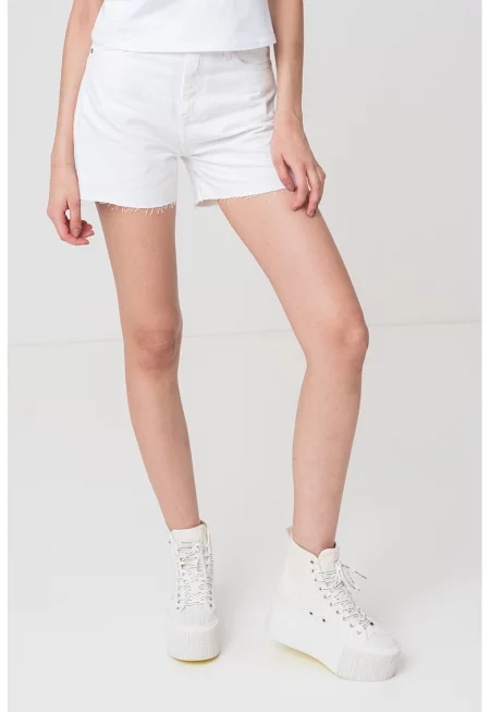 Къси дънки с висока талия - Мръснобял