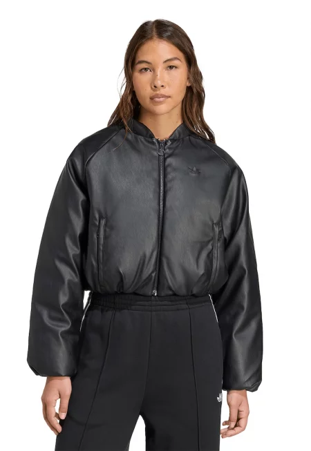 Късо яке от еко кожа - Черен