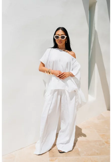 Комплект от блуза и дълъг панталон в бяло 17674