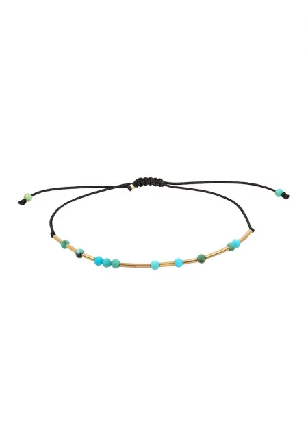 КОРИНА МАРДАРИ - 14К/20 гривна от позлатено злато с тюркоазени камъни - Златист/Тюркоаз