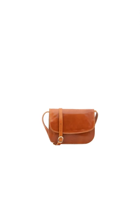Кожена чанта през рамо - Коняк кафяв
