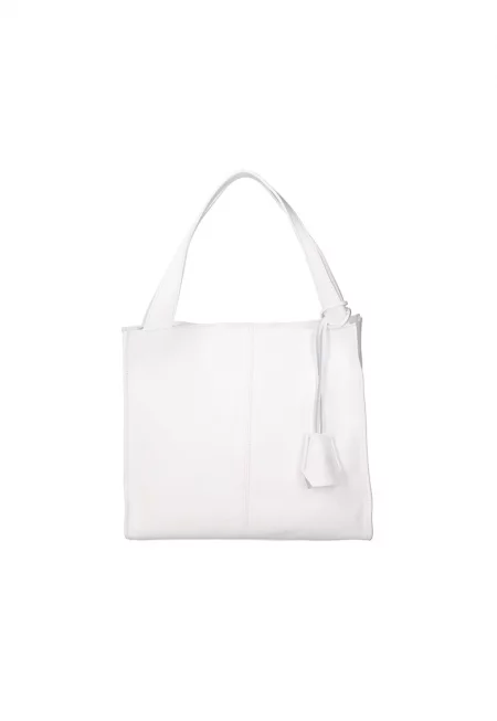 Кожена чанта през рамо с фиксирани презрамки - Бял