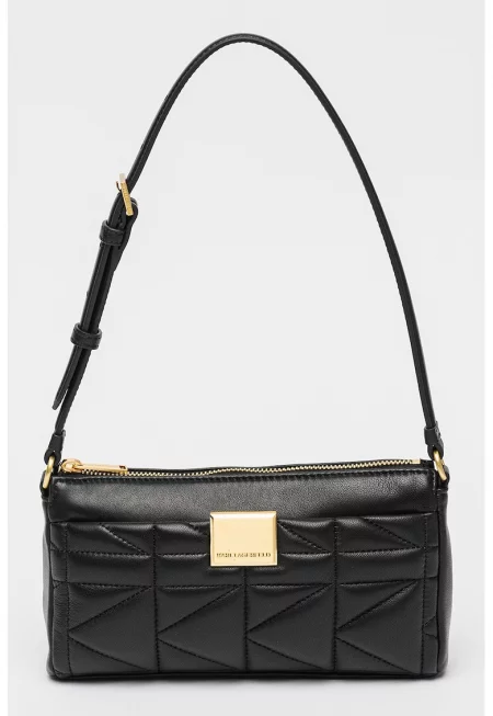 Кожена чанта през рамо с регулируема презрамка - Черен