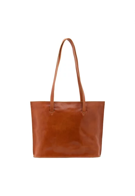 Кожена чанта Tote - Коняк кафяв