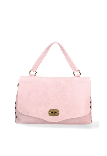 Кожена чанта за рамо Silvana Prime с капаче - Светлорозов