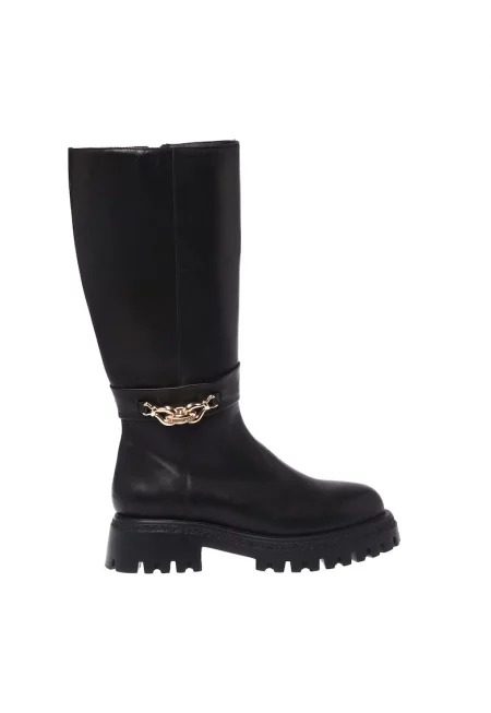 Кожени ботуши до коляното с декоративна каишка