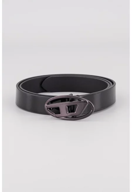 Лъскав колан от кожа и еко кожа с тока с игла - Черен