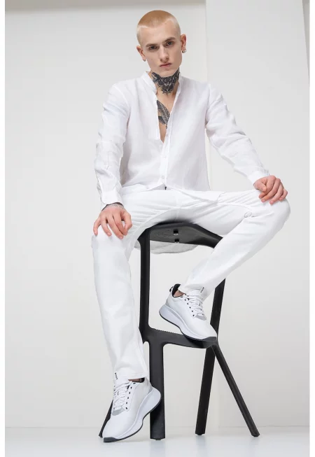 Ленена риза Race - Бял