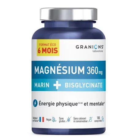 Магнезий (морски оксид и бисглицинат) 360 mg + витамин В6, 180 таблетки