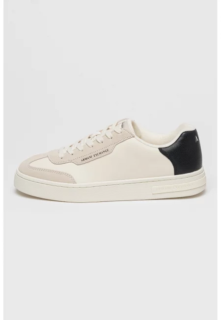 Маратонки от еко кожа с лого - Черен/Крем