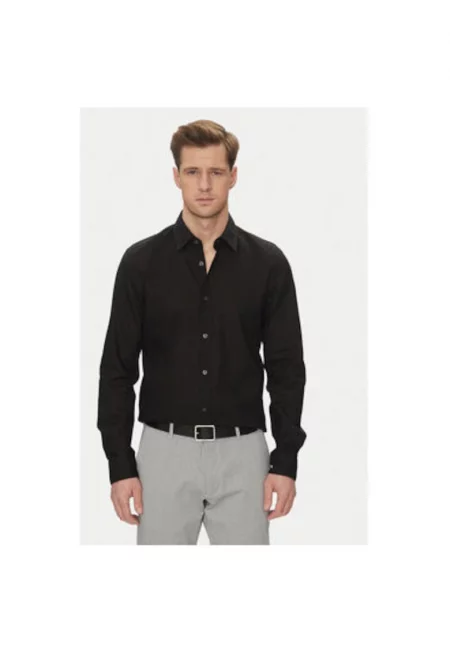 Мъжка риза  10013335 30045977 - лен/памук - черна