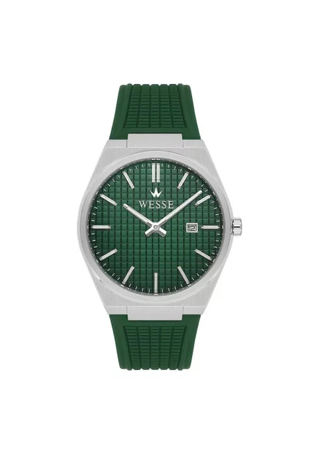 Мъжки часовник  WWG210208 - 45мм - зелена силиконова каишка - сребрист метален корпус - 3ATM - Зелен