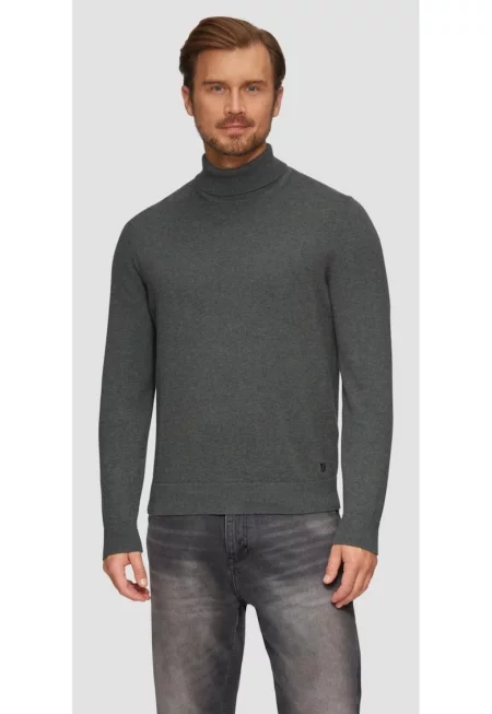 Мъжки памучен пуловер с висока яка -  Тъмносив