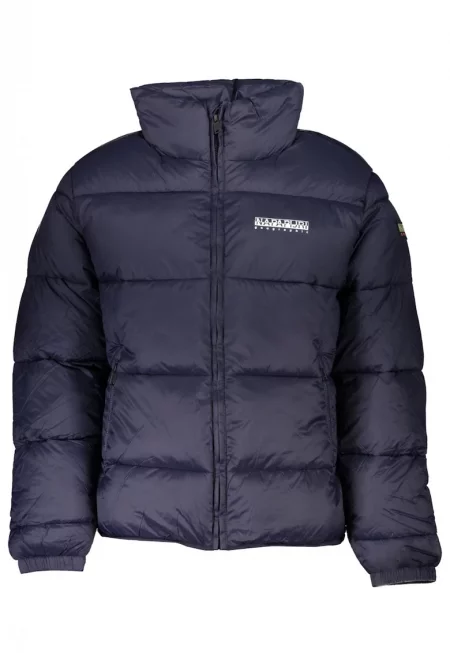 Мъжко яке с лого щампа и висока яка - Тъмносин