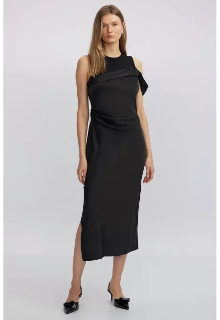 Миди рокля без ръкави - Черен