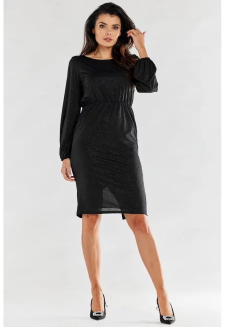 Миди рокля с дълъг ръкав - вталена - полиестер A551