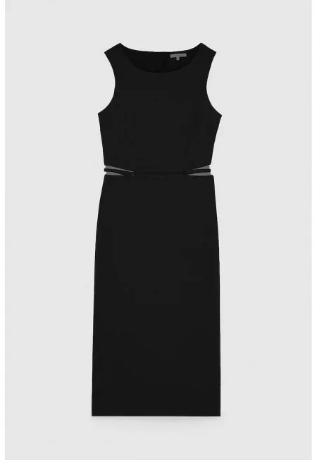 Миди рокля с изрязани страни и гръб - Черен