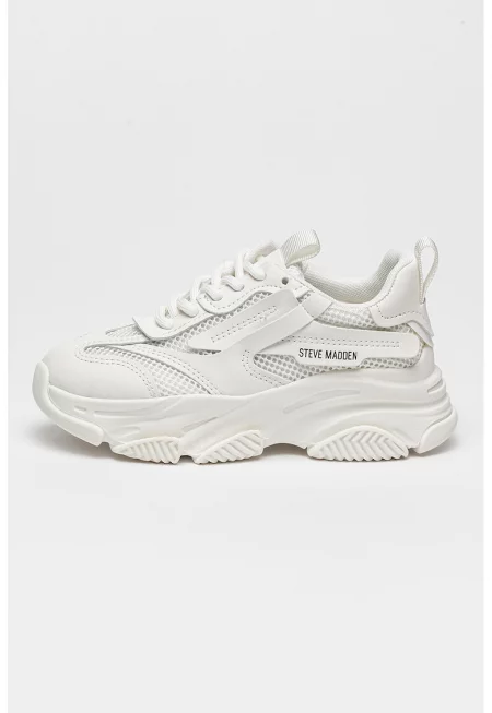 Мрежести спортни обувки Possesion с еко кожа - Бял