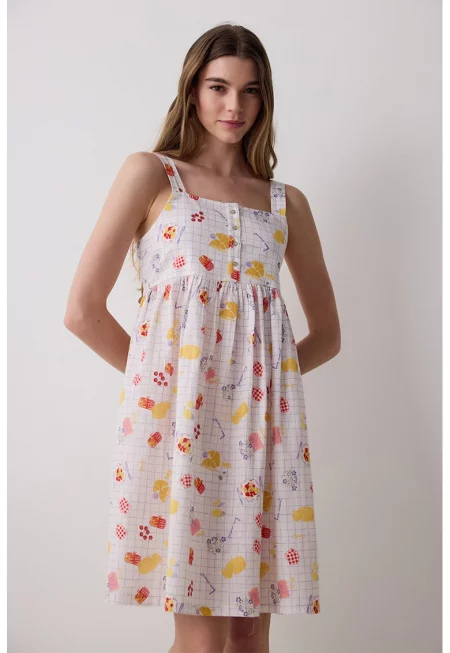 Нощница с квадратно деколте - Червен/Бял/Жълт