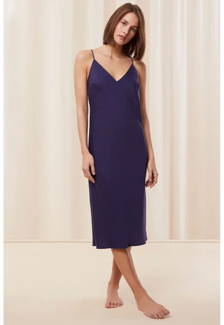 Нощница Silky Sensuality от лиосел с тънки презрамки - Ултрамарин синьо