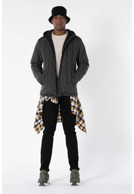 Олекотено зимно яке с качулка - Tъмносив